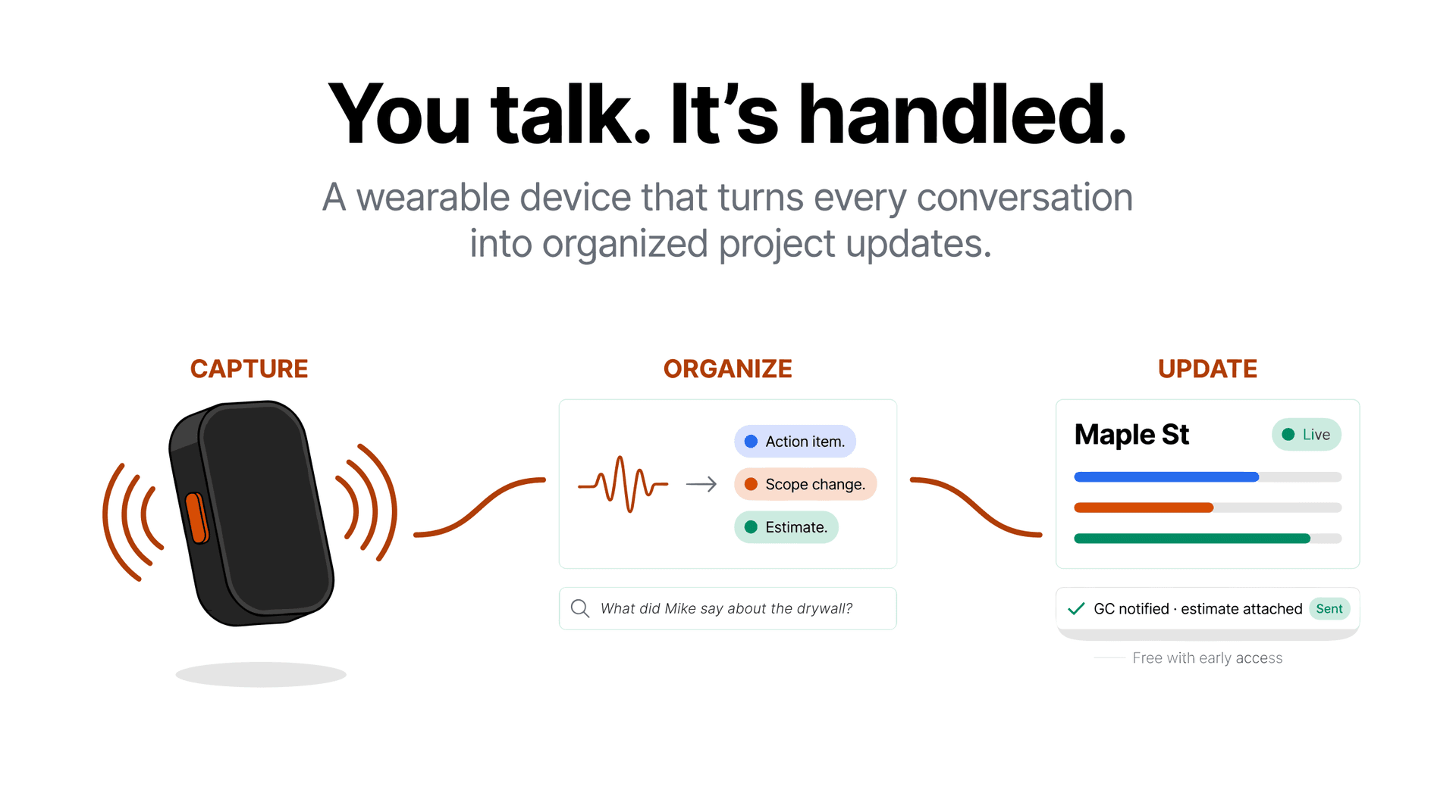BidFlow Auto-Capture wearable device — capture voice, organize instantly, update your project
