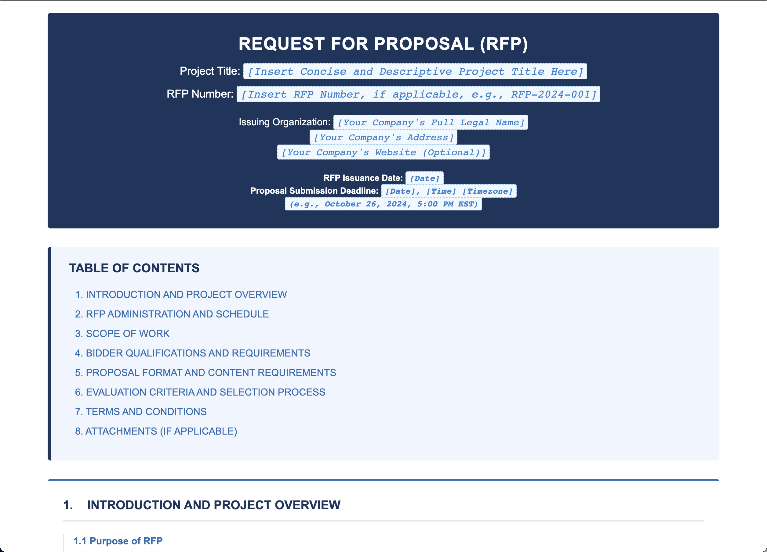 Plantilla de Solicitud de Propuestas (RFP) para Construcción